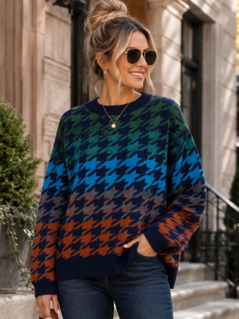 G by Giuliana Black Label Multicolor Houndstooth Sweater – Size 1X – NWOT